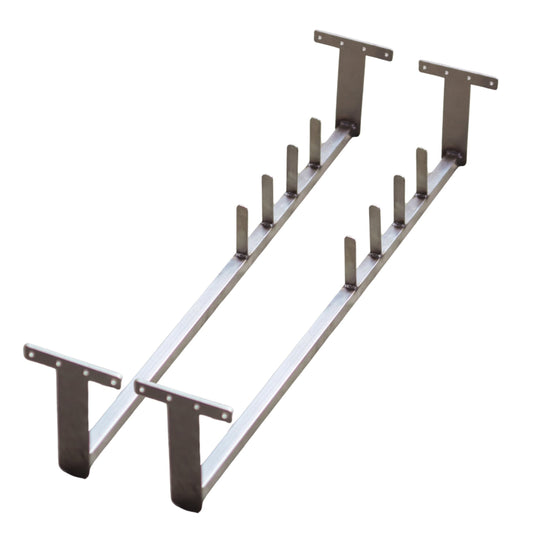 Pure Freedom Internal pole rack in stainless steel installed inside a professional window cleaning van, securely storing water fed poles along the vehicle roof to maximise floor space and protect equipment during transport.