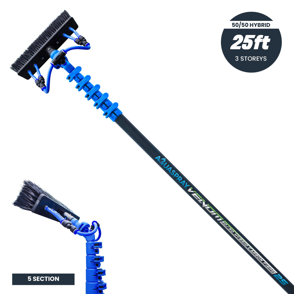 Aquaspray® Venom 25ft 50% Carbon 50% Fibreglass  Waterfed Window Cleaning Pole – 5 Sections