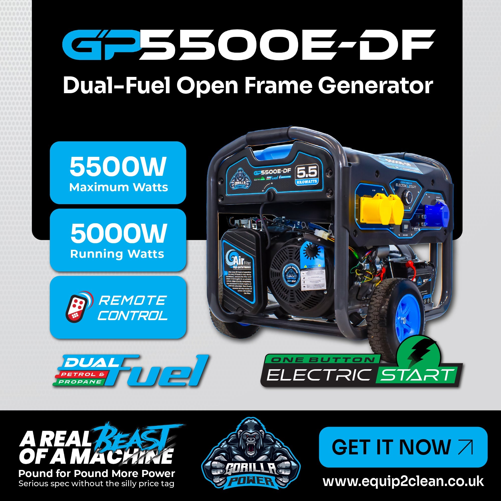 Gorilla Power 5500W Dual-Fuel Generator with Electric Start - GP5500E-DF  – Reliable & Fuel Efficient