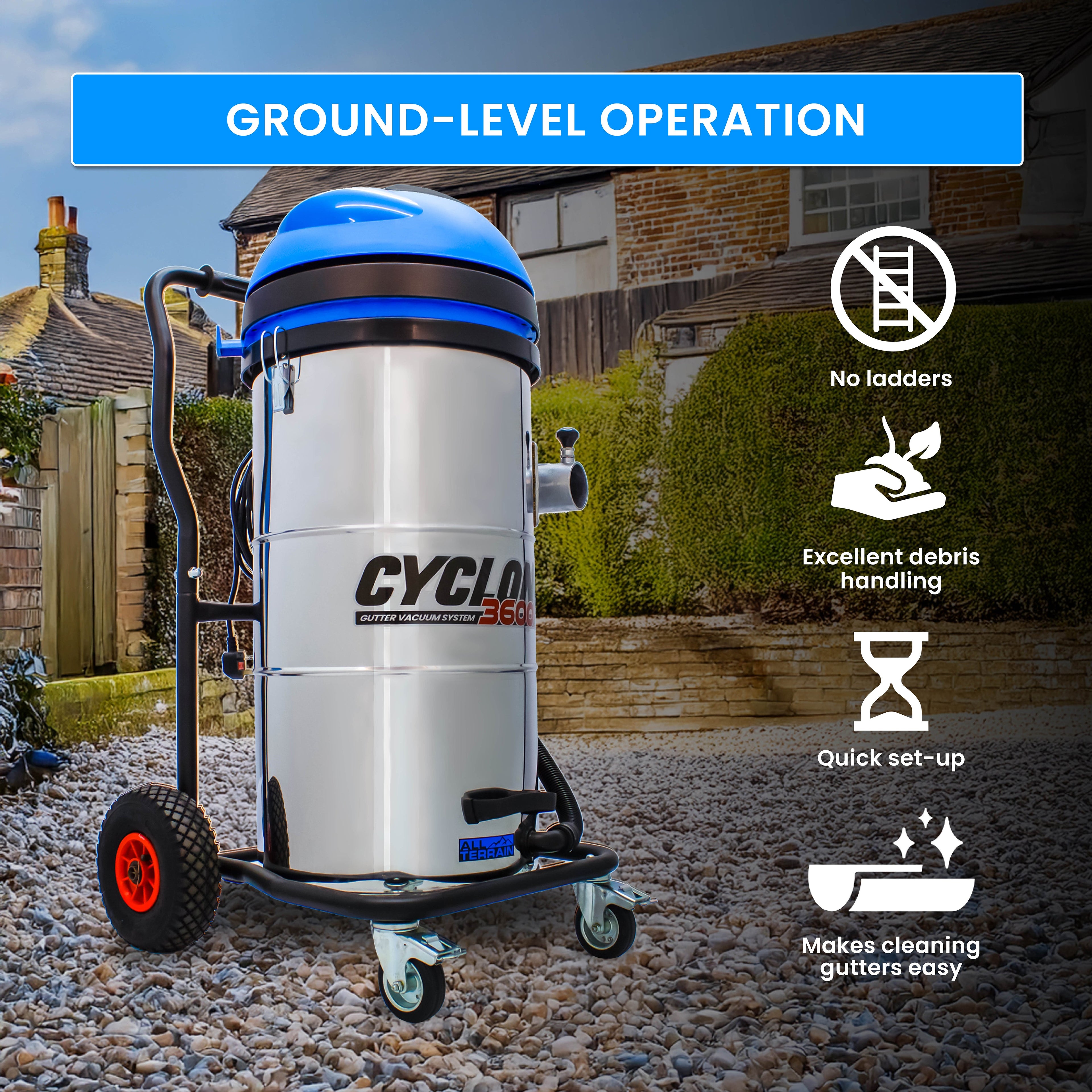 Kiam CYCLONE® All Terrain Gutter Vacuum System 3600W 100L Stainless Steel