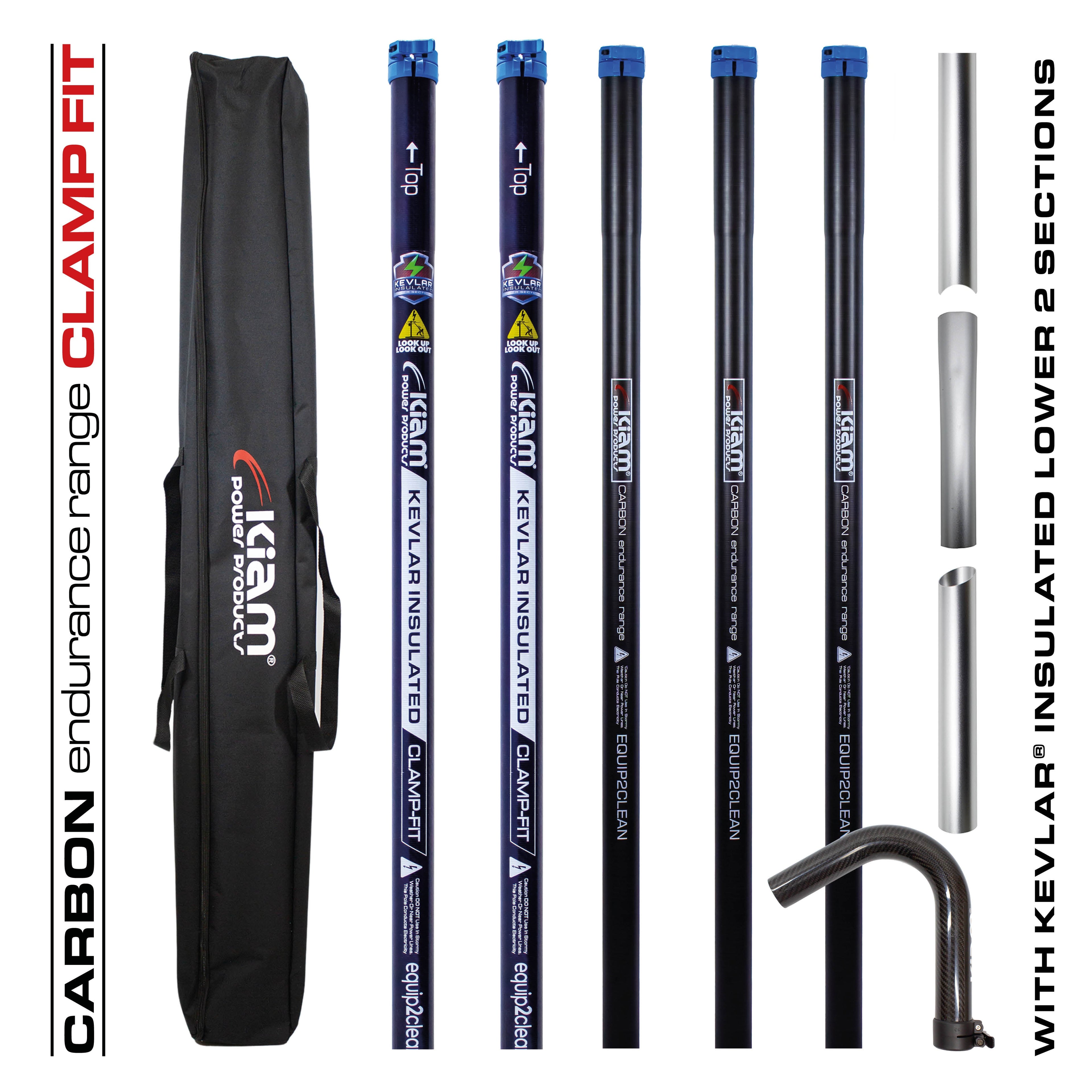 Clamped Carbon Fibre Gutter Vacuum Pole Kits (51mm Diameter) 20ft-40ft