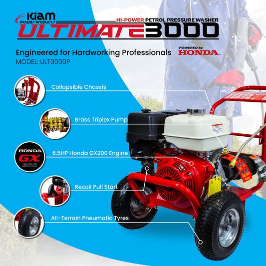 Kiam 3000P Honda GX200 Petrol Pressure Washer, 13 LPM