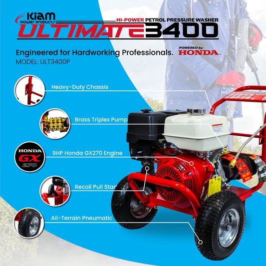 Kiam 3400P Honda GX270 Petrol Pressure Washer, 15 LPM