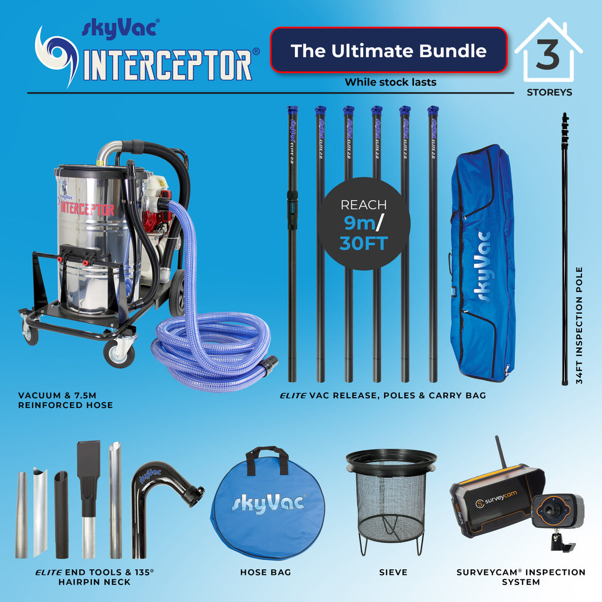 skyVac Interceptor® Package - Pull Start 6 Pole (9m/30ft)