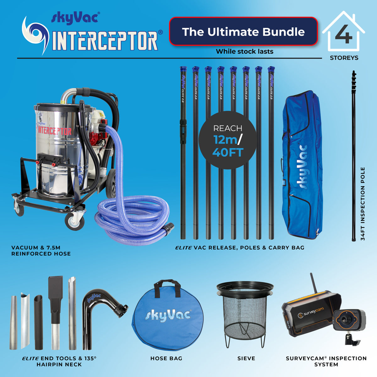 skyVac Interceptor® Package - Pull Start 8 Pole (12m/40ft)